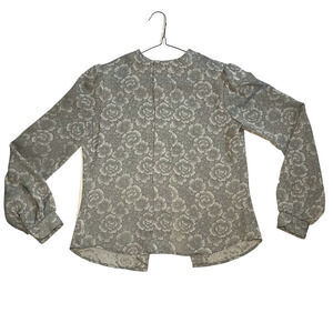 Vintage 80s Blouse Womens S Gray Floral Satin Grannycore Dainty Retro USA Made